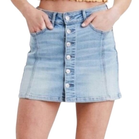 American Eagle Outfitters Dresses & Skirts - American Eagle Outfitters Super Stretch Hi Rise A-Line Denim Button Front Skirt